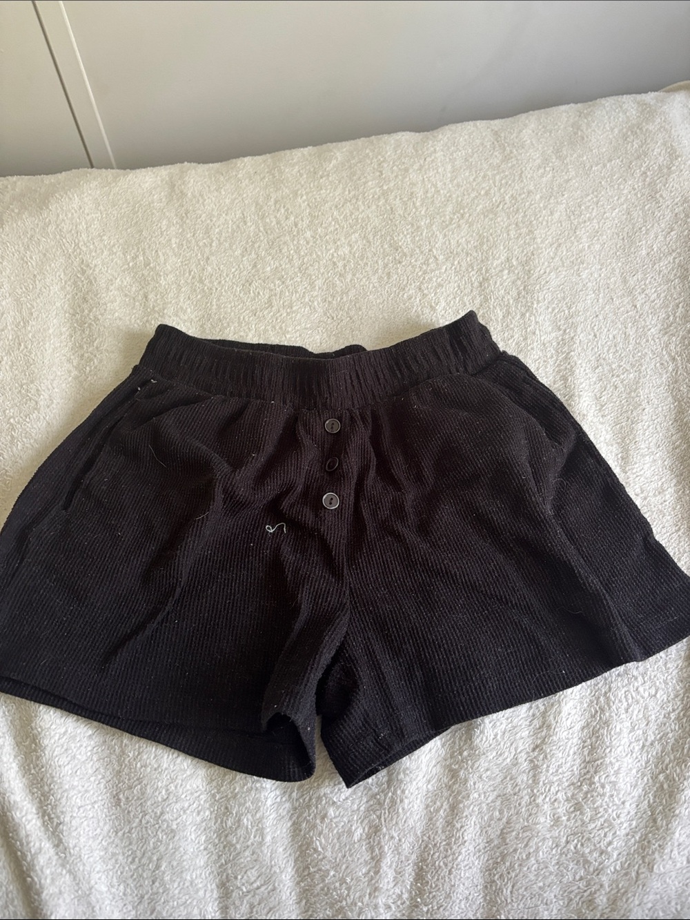 Women’s Black Knit Button-Front Athletic Shorts